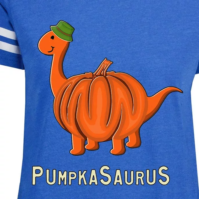 Pumpkasaurus Pumpkin Dinosaur Halloween Thanksgiving Enza Ladies Jersey Football T-Shirt