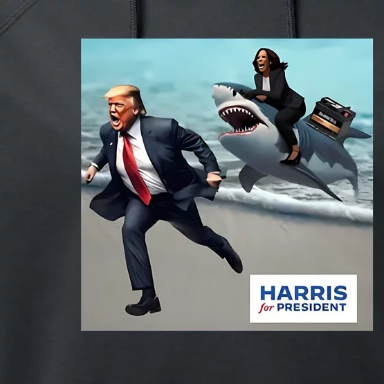 Political Poet Donald Trump And Kalama Harris Riding A Shark Performance Fleece Hoodie