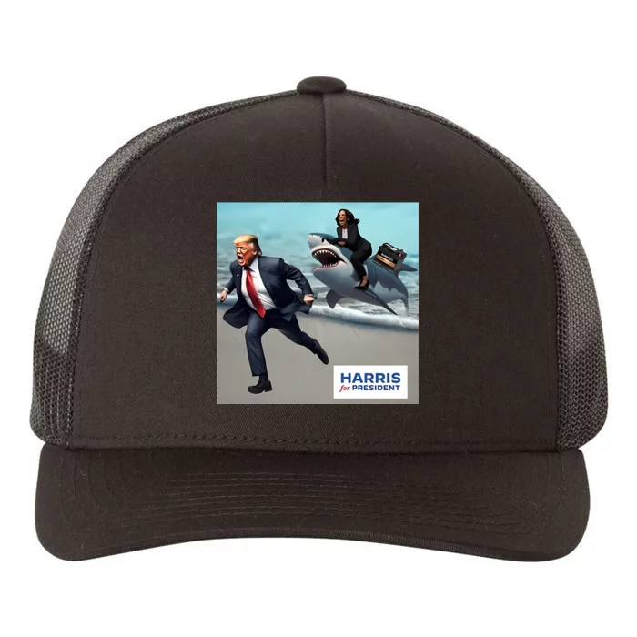 Political Poet Donald Trump And Kalama Harris Riding A Shark Yupoong Adult 5-Panel Trucker Hat