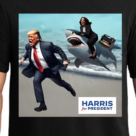 Political Poet Donald Trump And Kalama Harris Riding A Shark Pajama Set