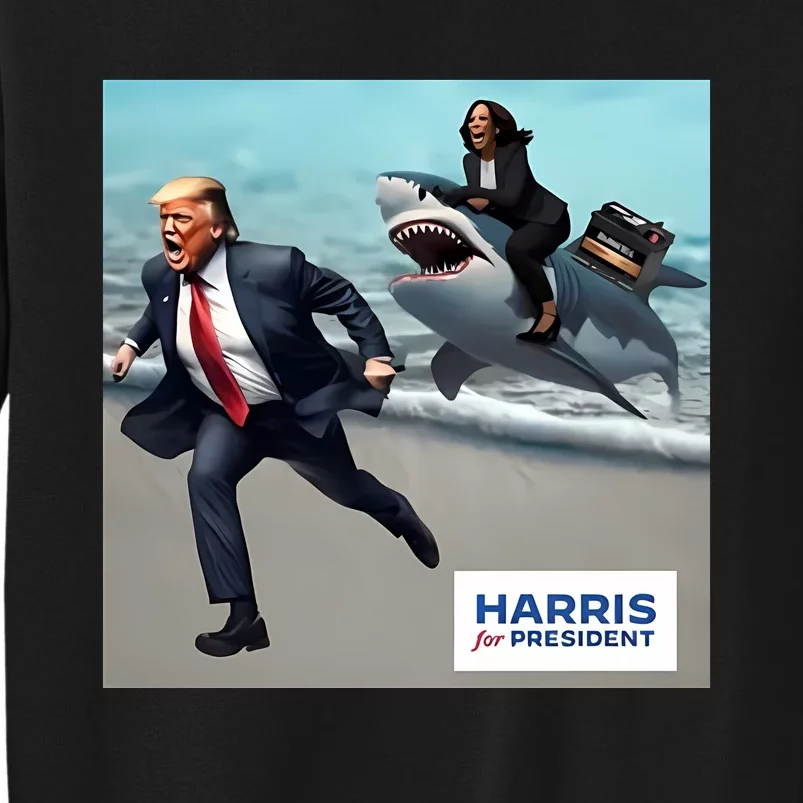 Political Poet Donald Trump And Kalama Harris Riding A Shark Tall Sweatshirt