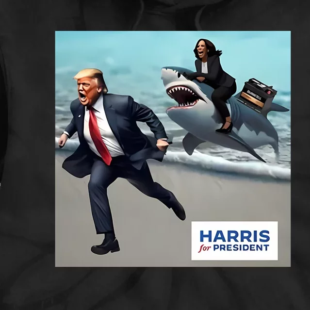 Political Poet Donald Trump And Kalama Harris Riding A Shark Tie Dye Hoodie