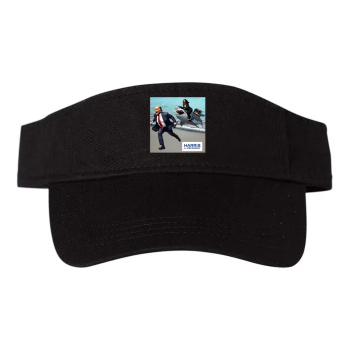 Political Poet Donald Trump And Kalama Harris Riding A Shark Valucap Bio-Washed Visor