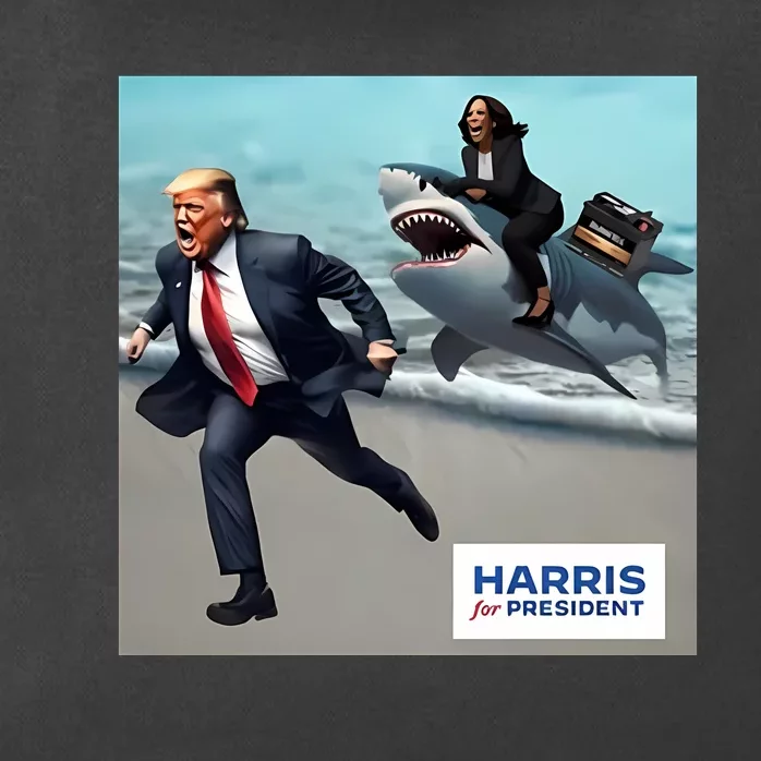 Political Poet Donald Trump And Kalama Harris Riding A Shark Zip Tote Bag