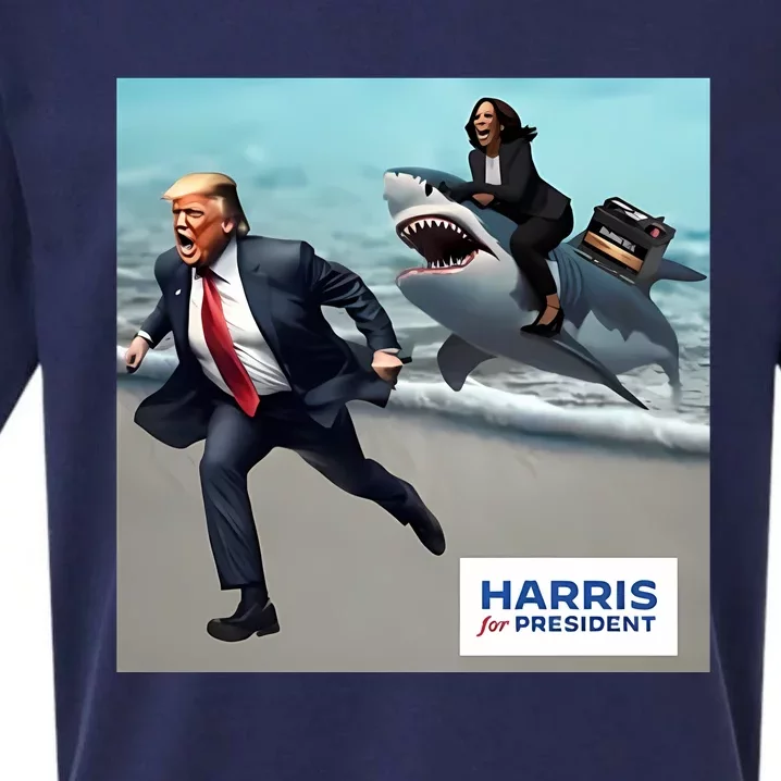 Political Poet Donald Trump And Kalama Harris Riding A Shark Sueded Cloud Jersey T-Shirt