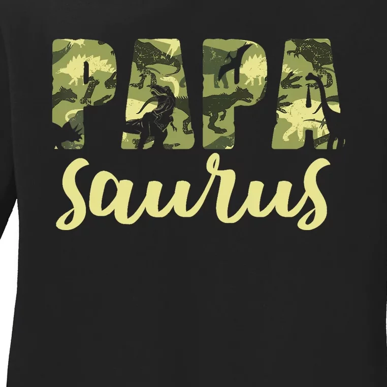 Papasaurus Papa Dinosaur Camo Family Matching Funny Ladies Long Sleeve Shirt