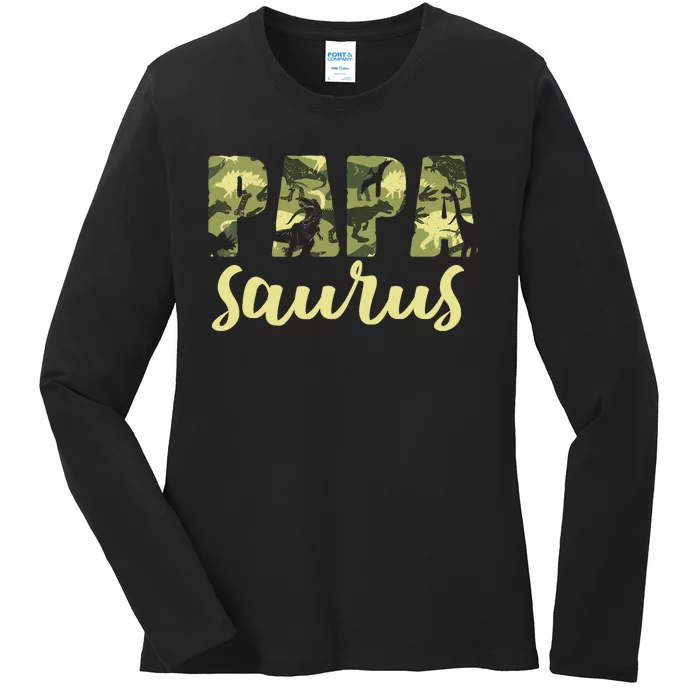 Papasaurus Papa Dinosaur Camo Family Matching Funny Ladies Long Sleeve Shirt