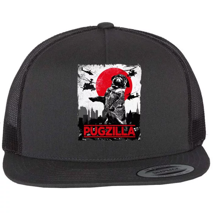 Pugzilla Pug Dog Flat Bill Trucker Hat