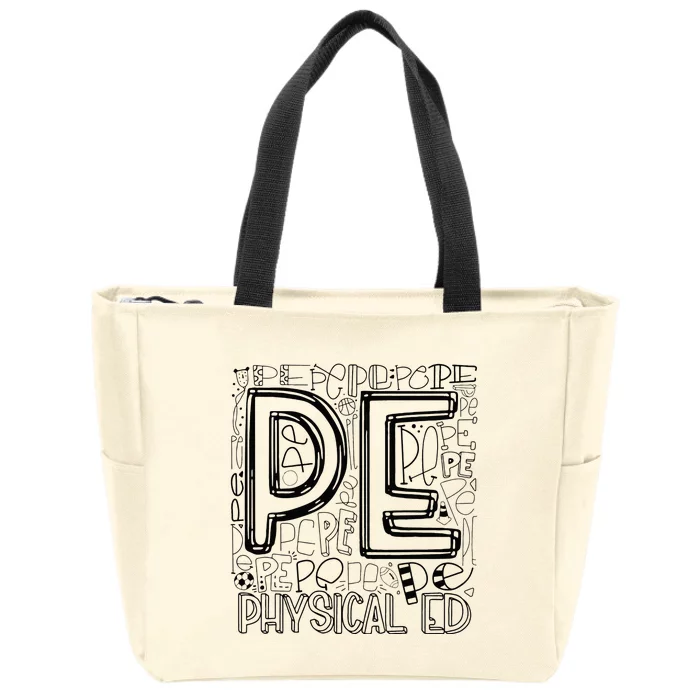 PE Physical Education Typography Teacher Back To School Cool Zip Tote Bag