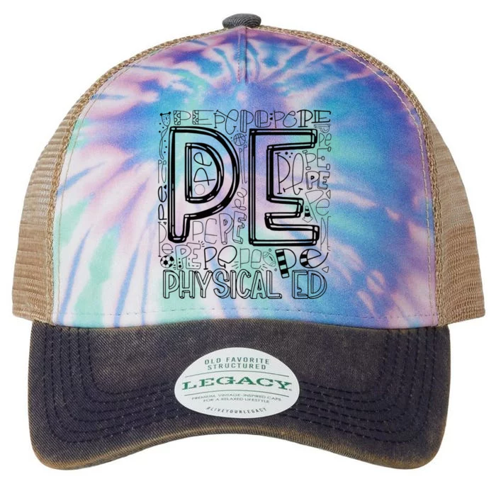 PE Physical Education Typography Teacher Back To School Cool Legacy Tie Dye Trucker Hat