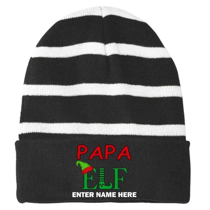 Personalize Papa Elf Custom Family Matching Christmas Striped Beanie with Solid Band