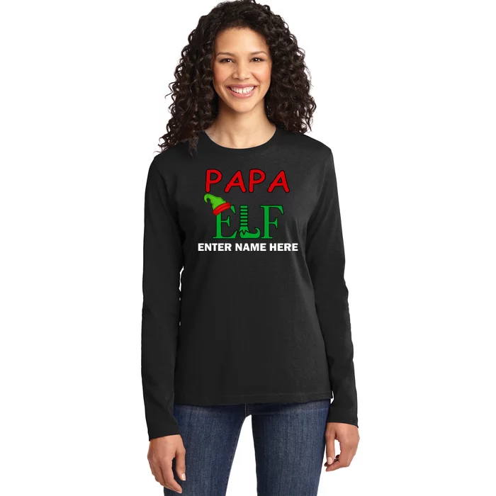 Personalize Papa Elf Custom Family Matching Christmas Ladies Long Sleeve Shirt