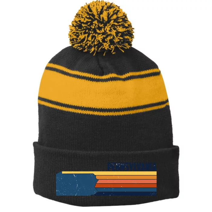 Retro Vintage Pennsylvania Stripe Pom Pom Beanie