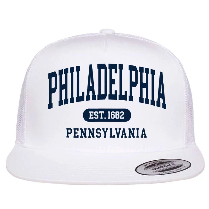 Philadelphia PA Est 1871 Arched Varsity Text Philly Flat Bill Trucker Hat