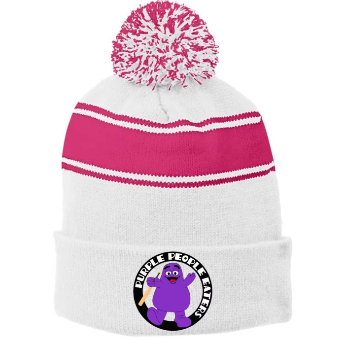 Purple People Eaters Softball Team Denver Church Merch Stripe Pom Pom Beanie