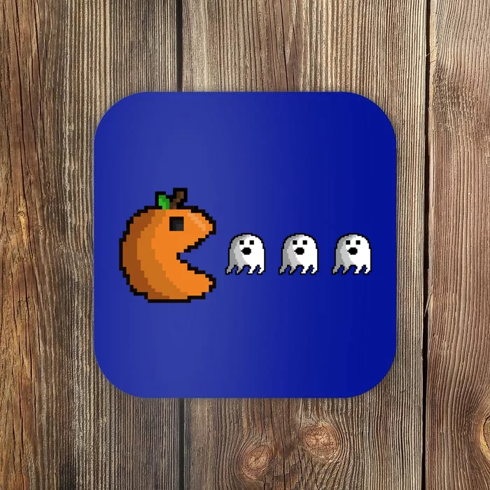 Pixel Pumpkin Eating Ghosts Cute Gamer Halloween Gift Coaster