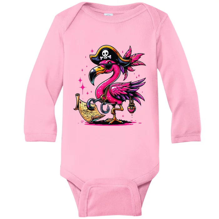 Pirate Pin.K Flamingo Halloween Party Jolly Roger Baby Long Sleeve Bodysuit