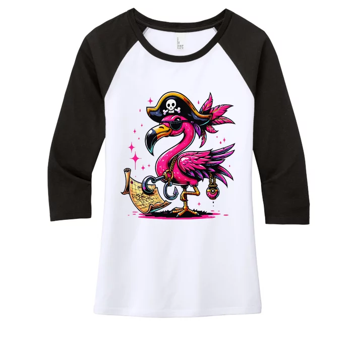 Pirate Pin.K Flamingo Halloween Party Jolly Roger Women's Tri-Blend 3/4-Sleeve Raglan Shirt