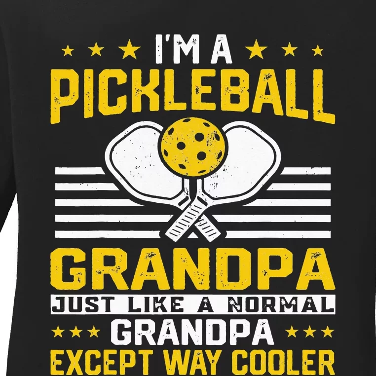 Pickleball Papa Funny Love Pickleball Player Grandpa Ladies Long Sleeve Shirt