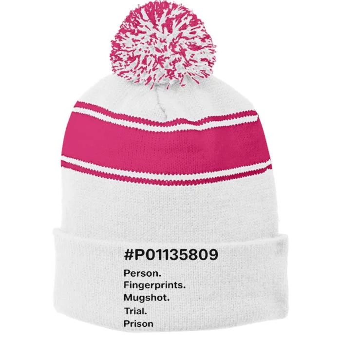 P01135809 Person Fingerprints Mugshot Trial Prison Stripe Pom Pom Beanie