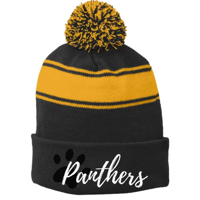 Panther Pride For Sports Fan School Spirit Stripe Pom Pom Beanie