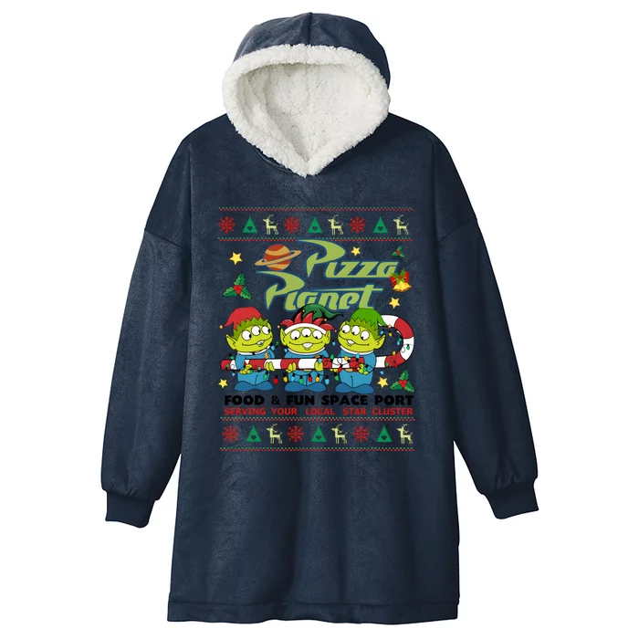 Pizza Planet Food & Fun Space Port Funny Christmas Ulgy Hooded Wearable Blanket