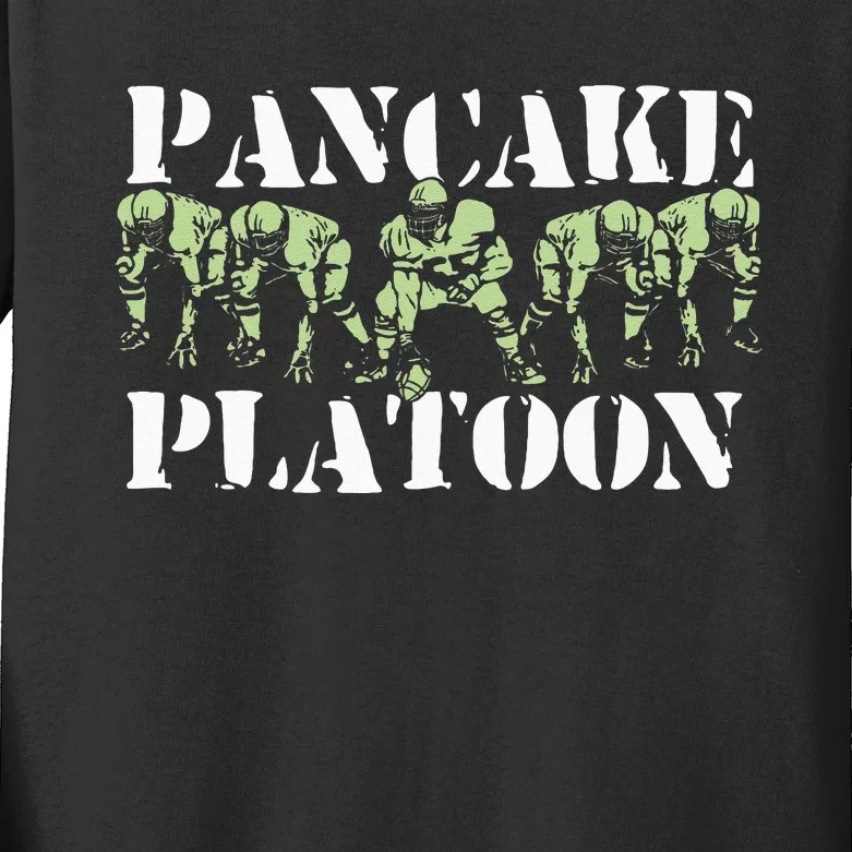 Pancake Platoon Funny Offensive Lineman Football OLine Kids Long Sleeve Shirt