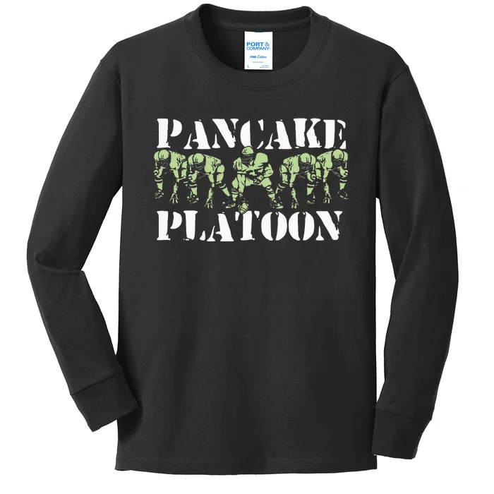 Pancake Platoon Funny Offensive Lineman Football OLine Kids Long Sleeve Shirt