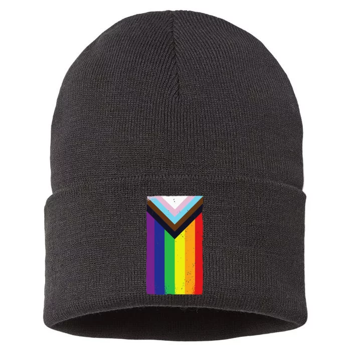 Progress Pride Flag LGBTQ Rainbow Sustainable Knit Beanie