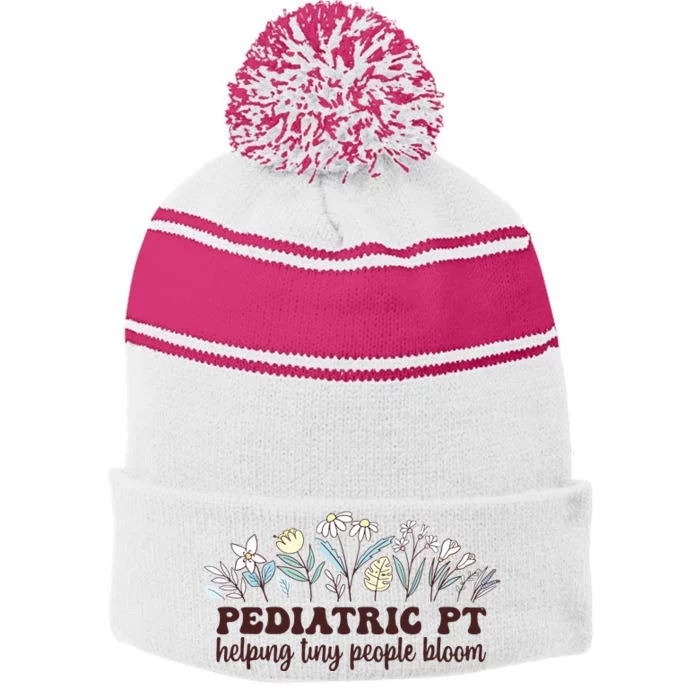 Pediatric PT Flowers Pediatric Physical Therapy Stripe Pom Pom Beanie