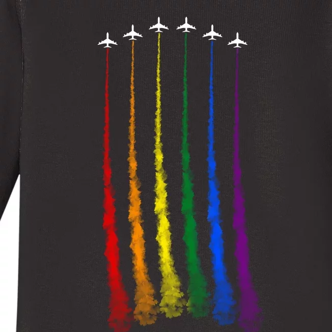 Plane Pride Flag Rainbow LGBT LGBTQ Pride Month Pride Ally Baby Long Sleeve Bodysuit