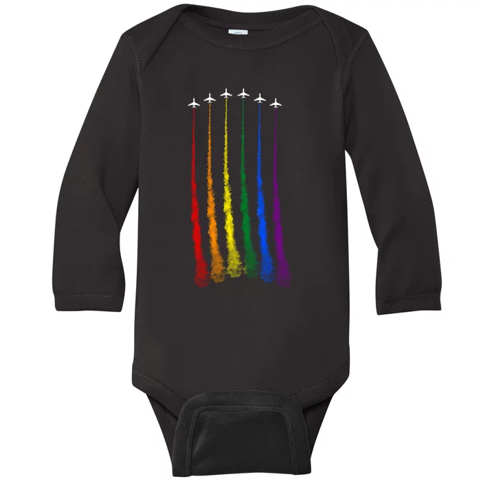 Plane Pride Flag Rainbow LGBT LGBTQ Pride Month Pride Ally Baby Long Sleeve Bodysuit