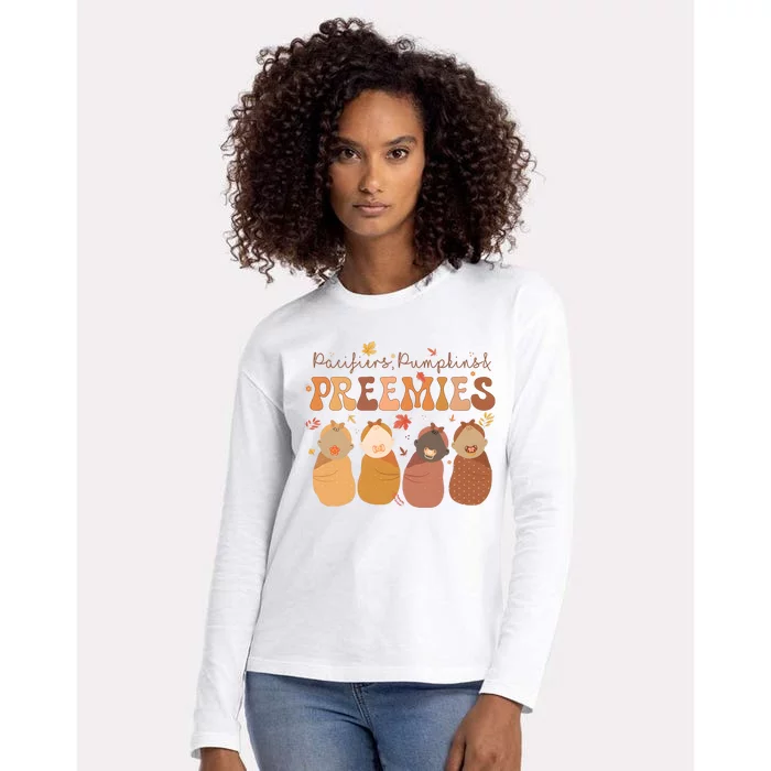 Pacifiers Pumpkins & Freemies Fall Nicu Nurse Halloween Womens Cotton Relaxed Long Sleeve T-Shirt