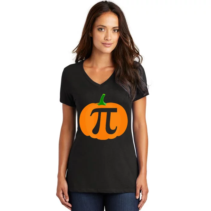 Pumpkin Pi Funny Halloween & Thanksgiving Pumpkin Pie Women's V-Neck T-Shirt