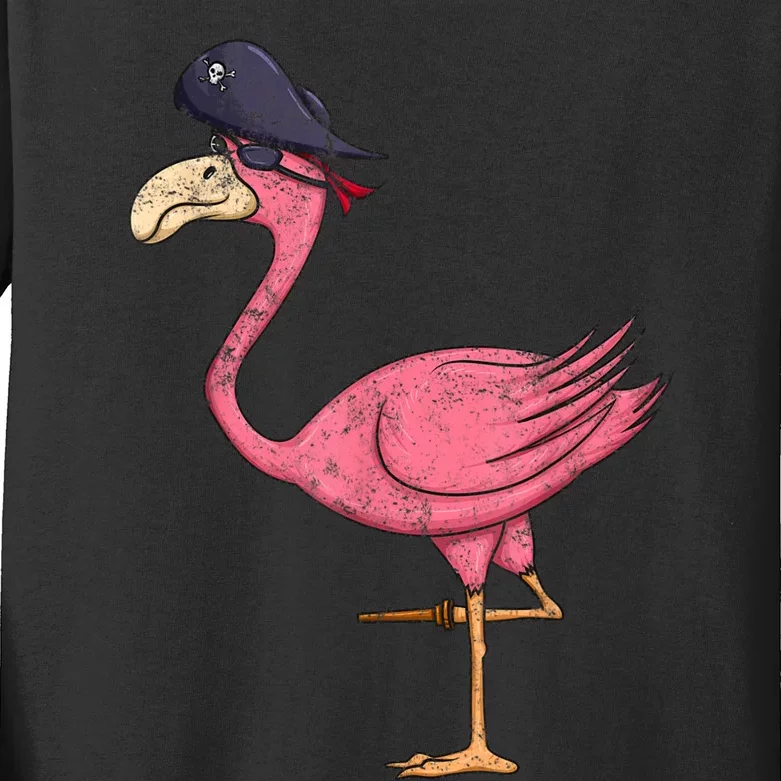 Pirate Pink Flamingo With Eyepatch Halloween Kids Long Sleeve Shirt