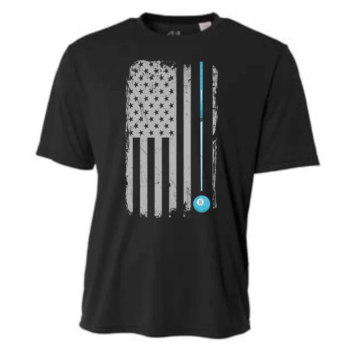 Pool Player Funny Gift Billiards 8 Ball Vintage American Flag Cooling Performance Crew T-Shirt