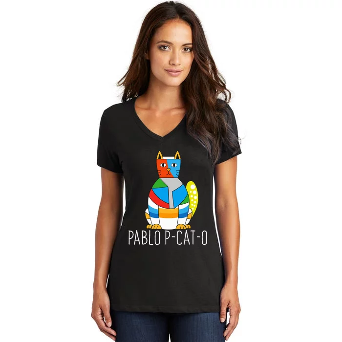 Pablo Pcato Famous Artist Picatsso Art Teacher Women's V-Neck T-Shirt