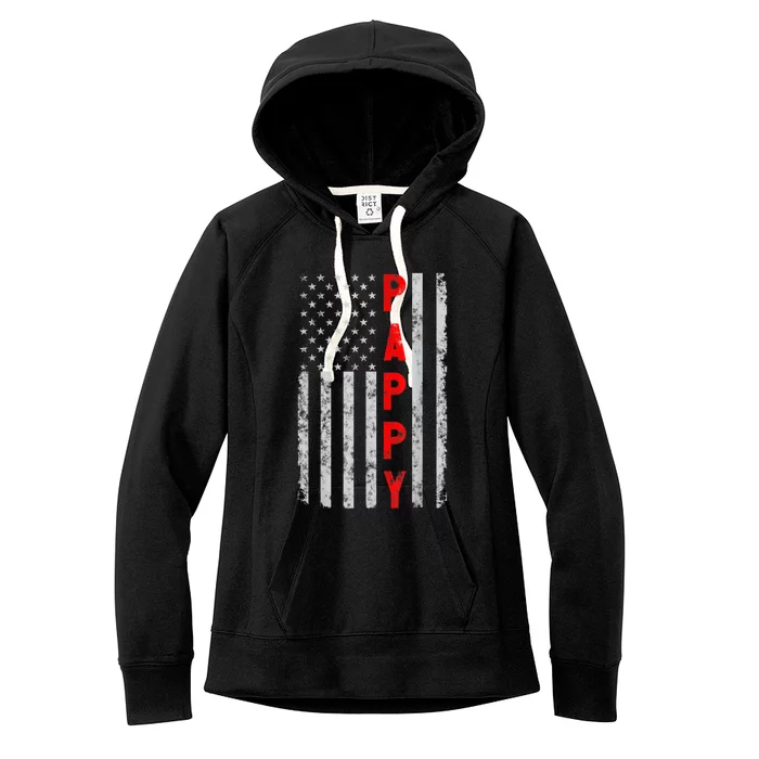 Pappy Patriotic Funny Fathers Day Vintage American Flag Women's Fleece Hoodie