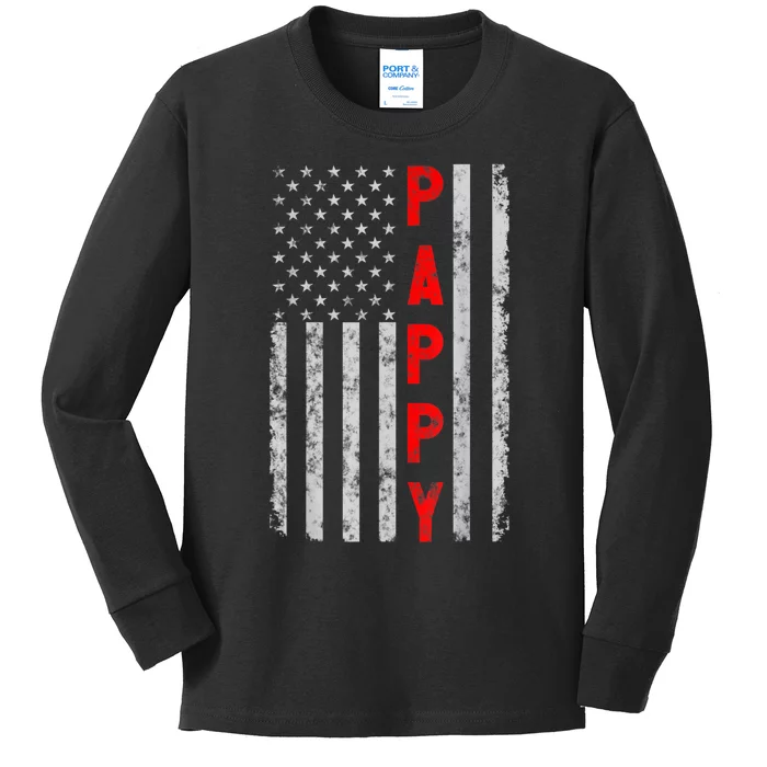 Pappy Patriotic Funny Fathers Day Vintage American Flag Kids Long Sleeve Shirt