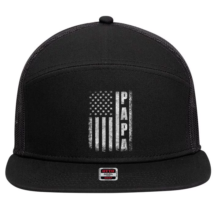 Proud Papa Funny Fathers Day 2024 Gifts Dad America Usa Flag 7 Panel Mesh Trucker Snapback Hat