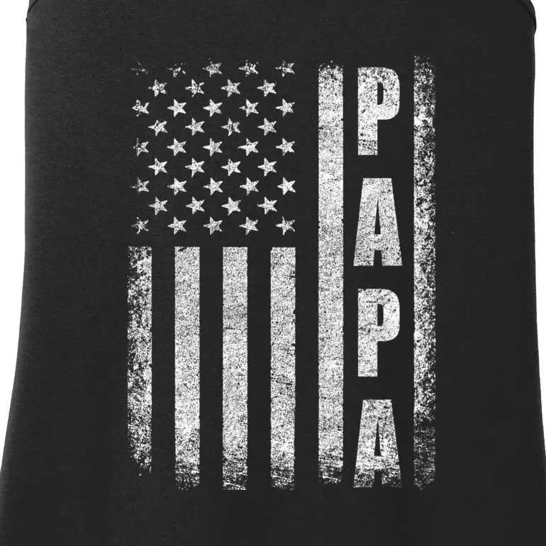 Proud Papa Funny Fathers Day 2024 Gifts Dad America Usa Flag Ladies Essential Tank