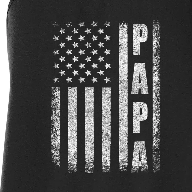 Proud Papa Funny Fathers Day 2024 Gifts Dad America Usa Flag Women's Racerback Tank