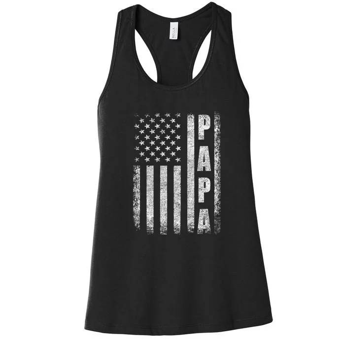 Proud Papa Funny Fathers Day 2024 Gifts Dad America Usa Flag Women's Racerback Tank