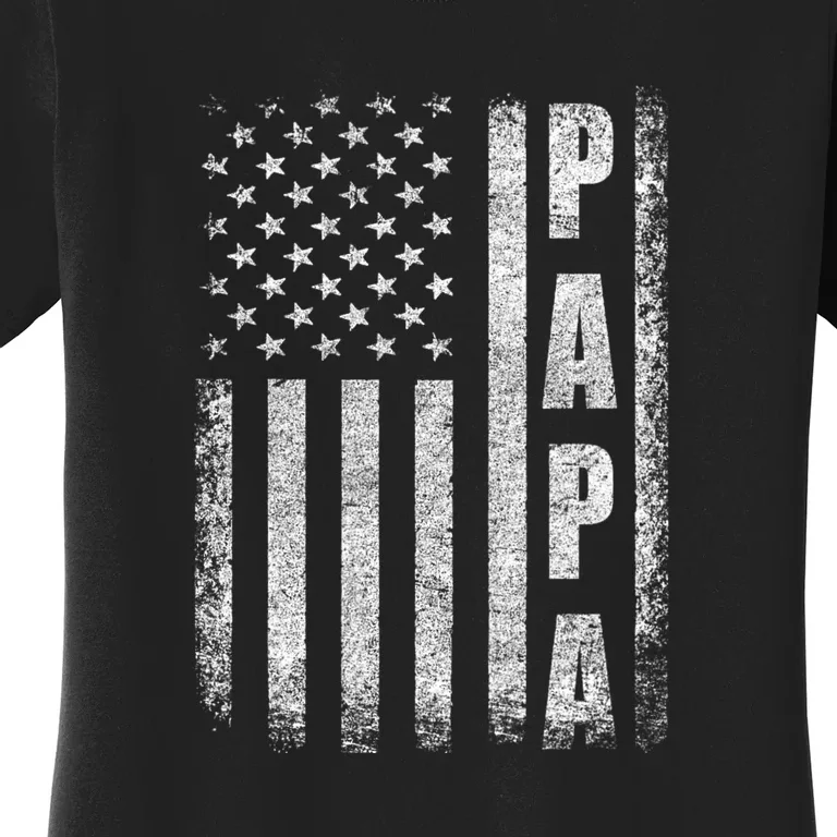 Proud Papa Funny Fathers Day 2024 Gifts Dad America Usa Flag Women's T-Shirt