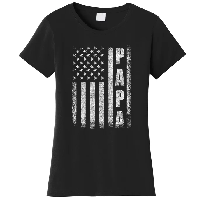 Proud Papa Funny Fathers Day 2024 Gifts Dad America Usa Flag Women's T-Shirt