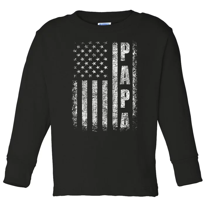 Proud Papa Funny Fathers Day 2024 Gifts Dad America USA flag Toddler Long Sleeve Shirt