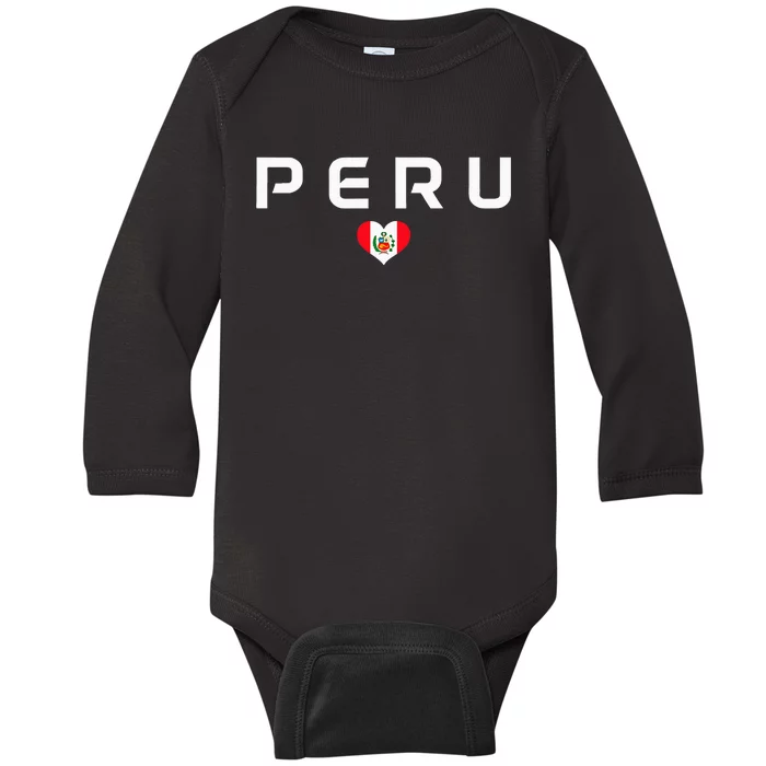 Peru Peruvian Flag Heart Pride Vintage Baby Long Sleeve Bodysuit