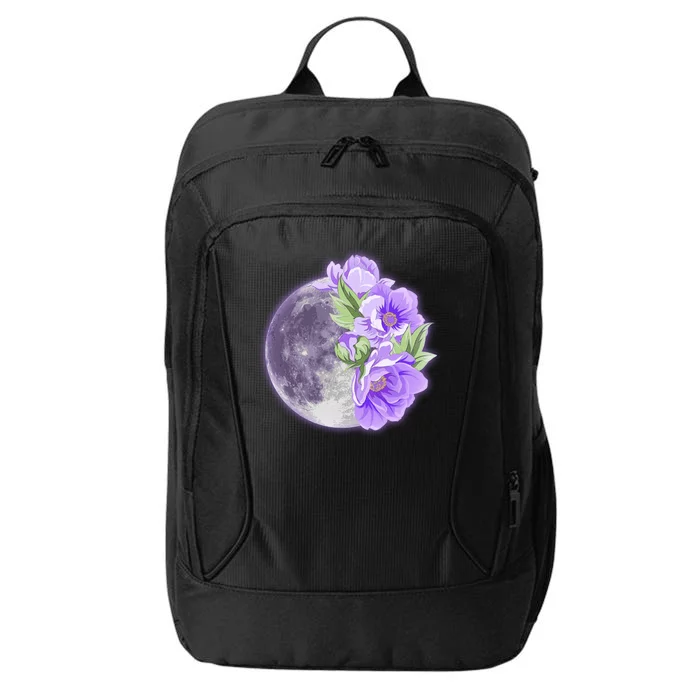 Purple Peonies Flowers Full Moon City Backpack