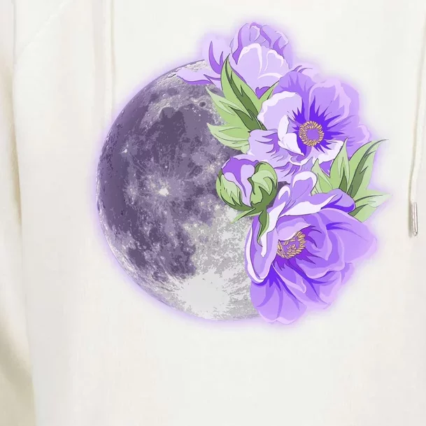 Purple Peonies Flowers Full Moon Womens Funnel Neck Pullover Hood