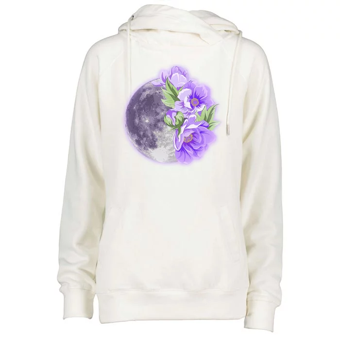 Purple Peonies Flowers Full Moon Womens Funnel Neck Pullover Hood